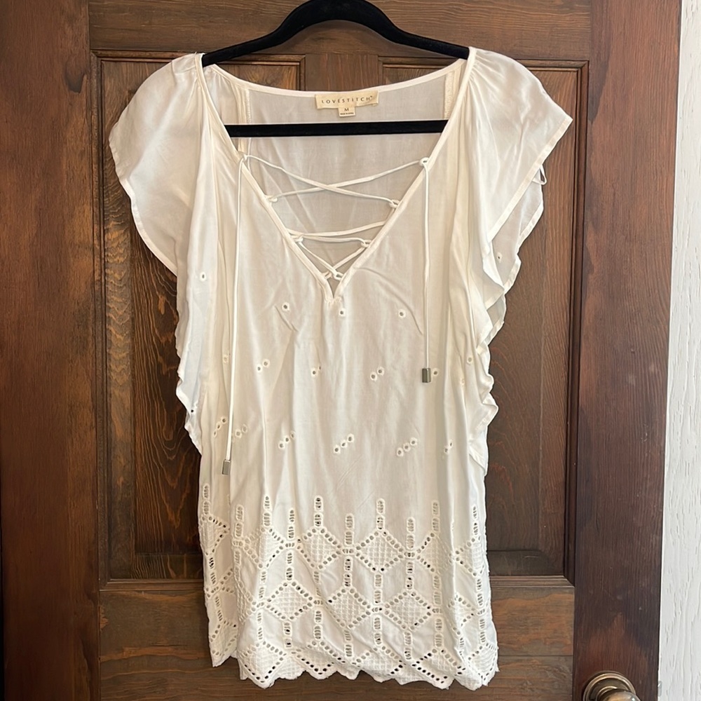 White eyelet top